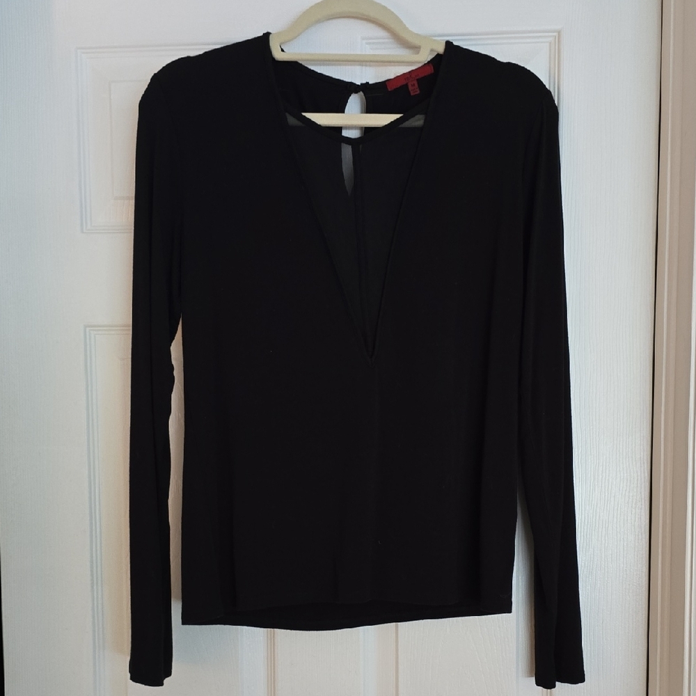 Red Black Long Sleeve Cut Out Blouse